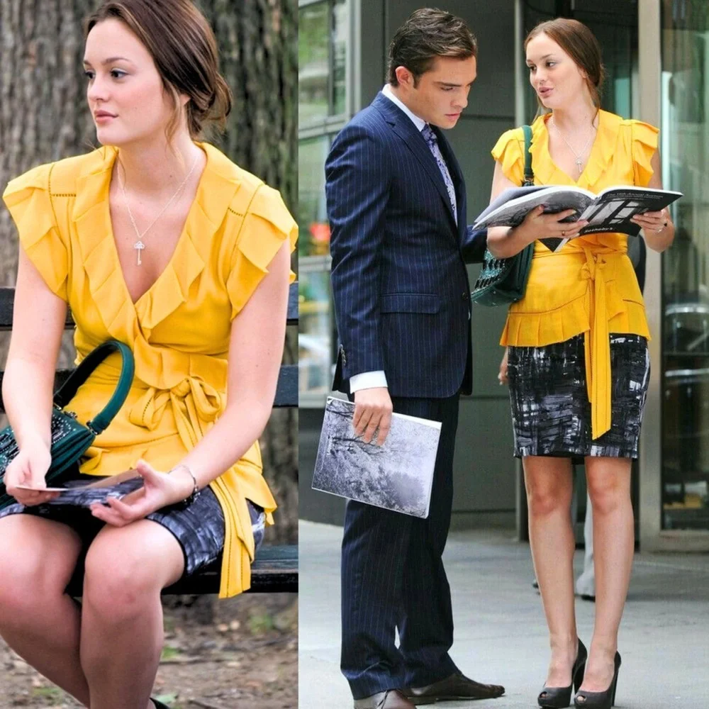 ASO Blair Waldorf in Gossip Girl Vince Abstract Brushstroke Pencil Skirt